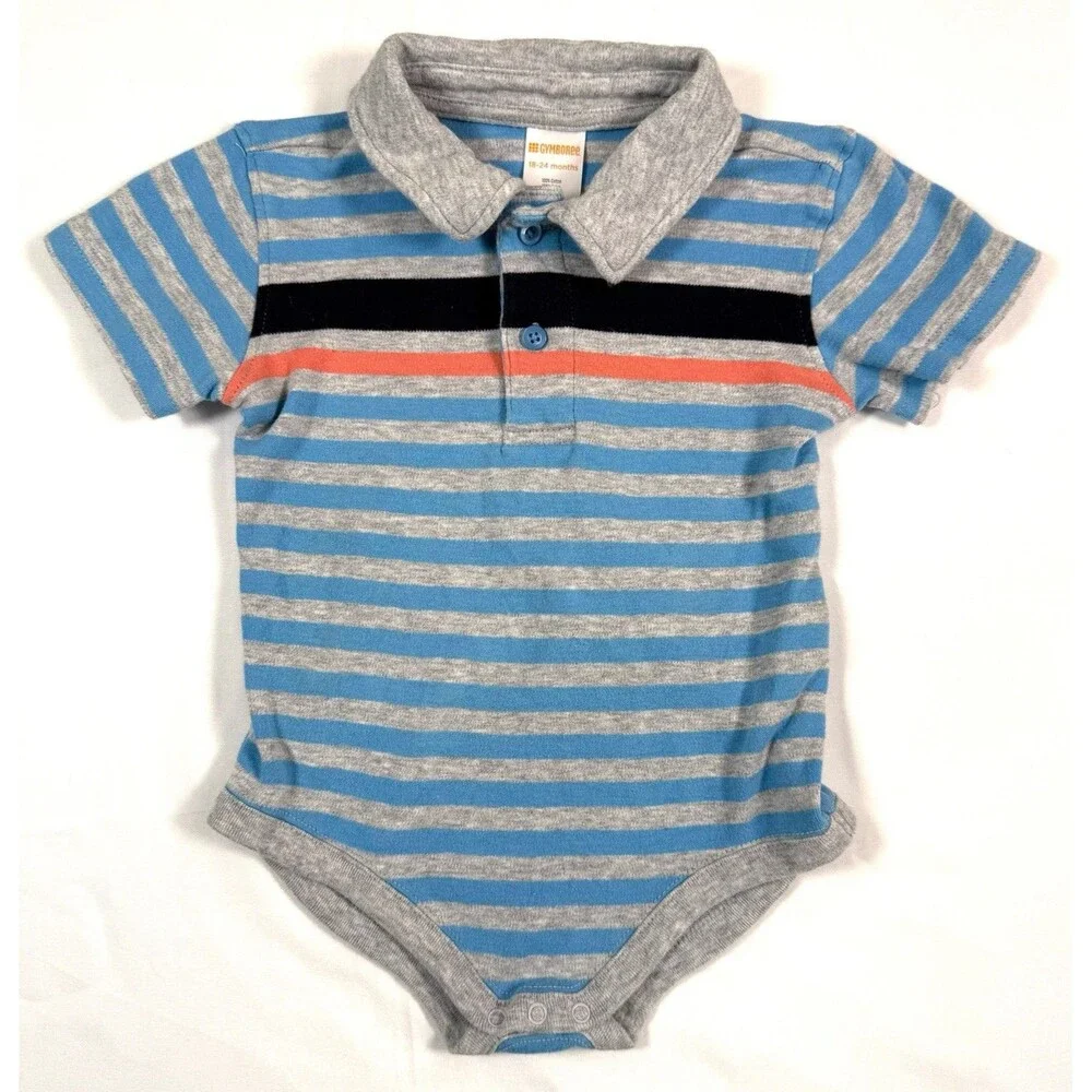 GYMBOREE Baby Boys Striped Polo Bodysuit 18-24 Months Blue‎ Gray
